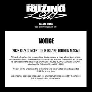 RIIZE’s Shotaro Unable To Participate In Macau Concerts